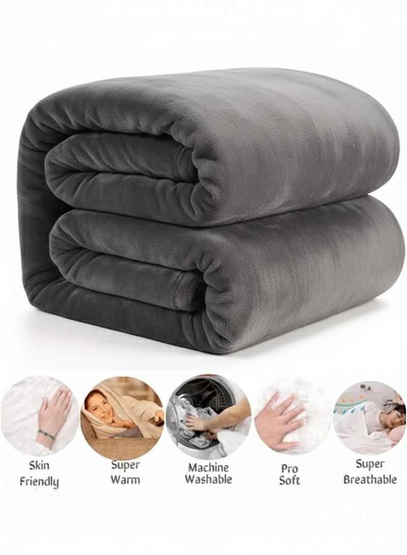 Ultra Soft Gray Fleece Blanket, Super Warm & Breathable Throw, Skin-Friendly Cozy Bed Blanket, Machine Washable Lightweight All-Season Comforter for Sofa, Bed, Travel & Home Use - Image 1